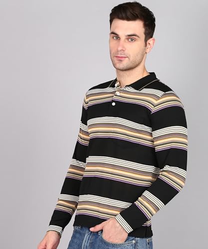 Image of INKKR Polo Neck Full Sleeve Striped Men's Tshirt