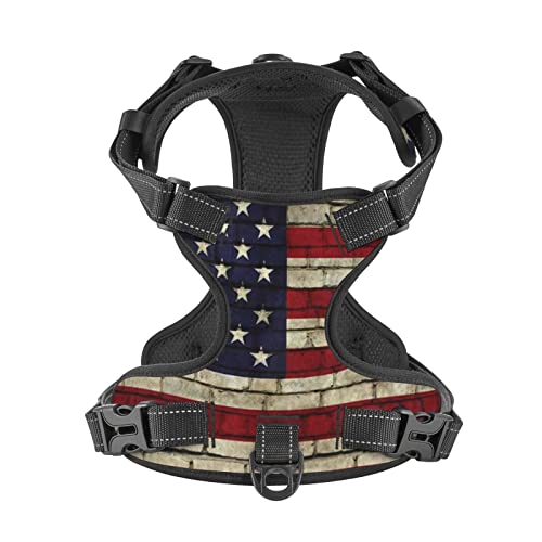 Groamaup American Flag Vintage Dog Harness, Reflective, No Pull, Adjustable, S-XL