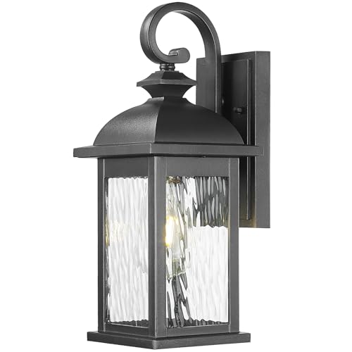 NAXTTII Outdoor Wall Lantern Waterproof Porch Sconces Wall Mounted Lighting Matte Black Exterior Wall Lights with Water Ripple Glass for House Garage Doorway 21 Inch Height E26 Socket by NAXTTII - Used condition - US$113.99