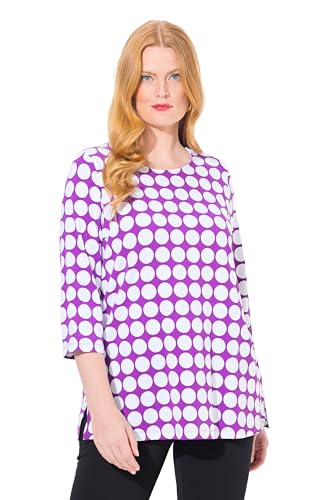 T-shirt femme coton col rond imprimé pois manches 3/4
