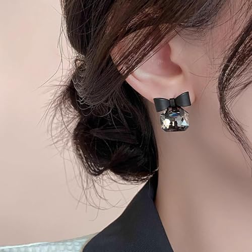 Black Bow Earrings for Women Trendy Rhinestone Dangling Sparkly Wedding Earrings for Brides Black Earring Bow Jewelry2