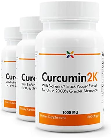 Curcumin2K Formula with Bioperine - Brain & Heart Health, Antioxidants & Joint Health Support - Turmeric & Black Pepper Extract - 60 Vcaps (3 Bottle Multi-Pack)
