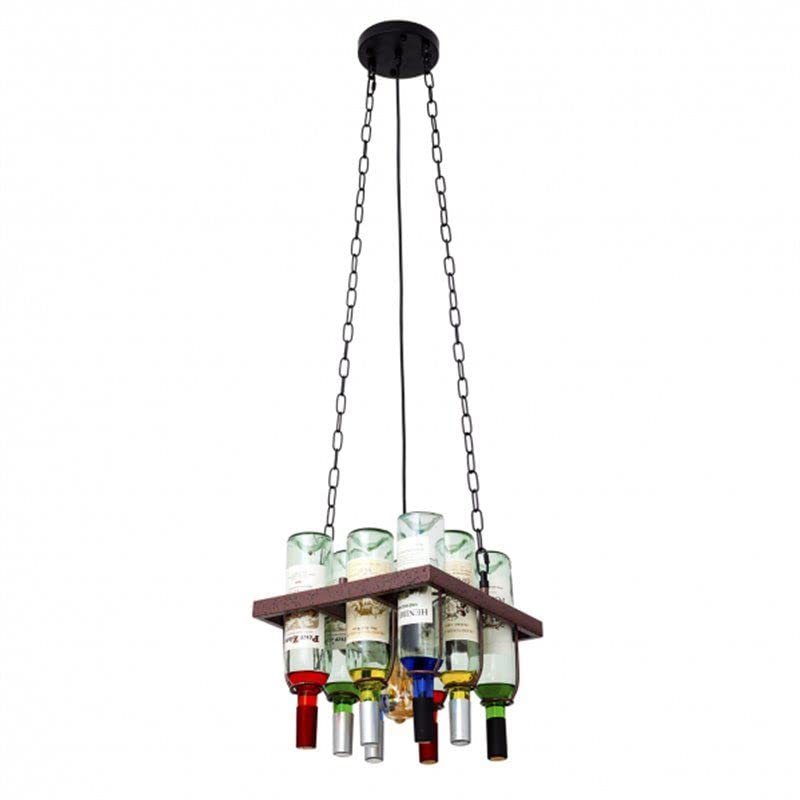 Akunadecor - Lampara Colgante Bodega 1xe27 Marron Rustico 8 Botellas De