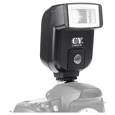 FocusFoto YINYAN CY-20 Universal Hot Shoe On-Camera Flash Speedlite Electronic Speedlight with Sync Port for Nikon Canon Panasonic Olympus Pentax Alpha Digital DSLR Camera Flash Light Cover