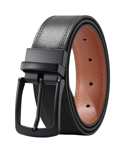 AWAYTR Men Reversible Leather Belt - 1.33'' Wide Genuine Leather Dress Belt for Casual and Business Wear