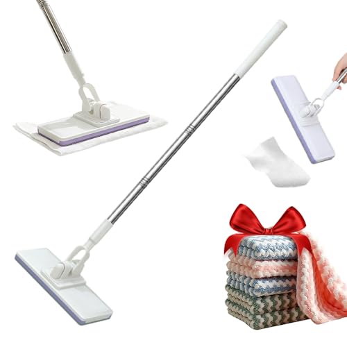 Image of Mops for Floor Cleaning, Hands Free Multi Purpose Flat Mop, Clamp Mop with Dry Cloths, Stainless Steel Handle for Hardwood, Tile, Laminate, Marble, Wall, Window (5 Pieces of Fabric)