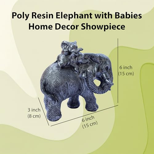Polyresin 6" Elephant with Baby Statue for Home Decor – Vastu & Feng Shui Good Luck Symbol – Decorative Showpiece for Entryway, Living Room, Office, Gift (Silver) — photo — 4 of 9
