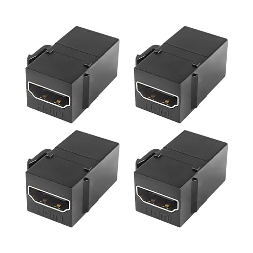 XMSJSIY HDMI Keystone Coupler Female to Female Wall Outlet Jack Adapter High-Speed 4K Insert for Standard Keystone Wall Plates - 4PCS (Black)