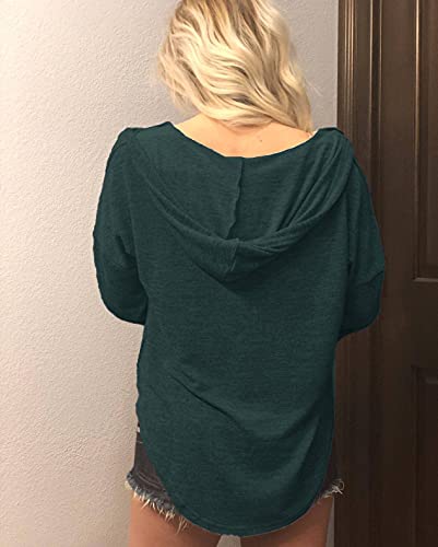 Image of Womens Long Sleeve V Neck Hoodie Sweatshirts Lightweight Pullover Tops