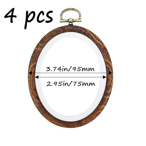 Image of Semetall 4pcs Oval Embroidery Hoops 2.95 inchx3.74 inch Inch | Imitation Wood Embroidery Display Frame Mini Cross Stitch Hoop for Fabric Embroidery and Christmas Decoration