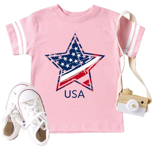 Image of Ithalt Toddler Boys Girls American Flag Shirts 4th of July Tshirt Kids USA Patriotic Tee Independence Day Outfit(3-7y)