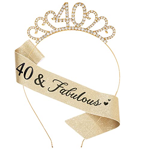 MIOSJI Couronne de 40e anniversaire et diadème en cristal pour décoration de 40e anniversaire de femme, accessoire de fête (doré)
