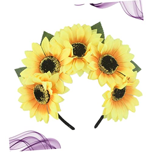 FRCOLOR Wedding Flower Crown Flower Headband Tropical Party Supplies Photo Headpiece Hawaiian Party Headband Sunflower Headband Headwear Yellow Headpiece - Image 4