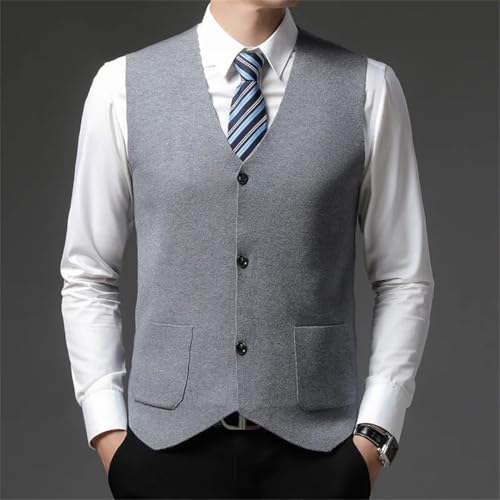 Men's Solid Color Single-Breasted Casual Cardigan, V-Neck Pocket Stitching Wool Vest2