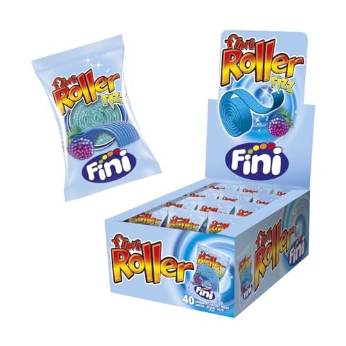 Fini - Roller Frambuesa Regaliz | Lengua Enrollada con Azúcar | Gominola en Estuche de 40 unidades | Sabor Frambuesa.