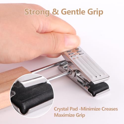 10 Stück 35cm Natur Kleiderbügel aus Holz,Robust Rockbügel, Hosenbügel mit 360° Drehbar Haken, Metall Kleiderbügel Platzsparend mit rutschfest Clips für Hosen Socken Röcke (Holzfarbe)