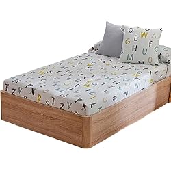 Colchas Ajustables Juveniles Lanovenanube Edredón Ajustable para dormitorios Juveniles e Infantiles, Camas Nido y literas, Muy cómodo y fácil de Utilizar. Medida para Cama de 105 Modelo Estampado Letras 65% poliester/35% algodón