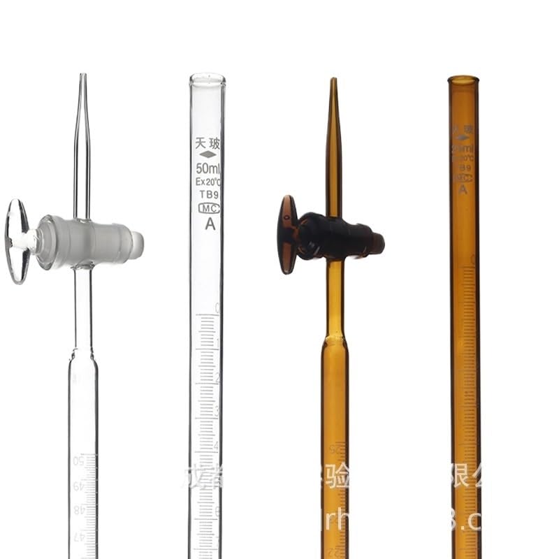 Bureta de Vidrio Borosilicato Clase A - Graduada para Titulación, Llave de PTFE, Resistente a Ácidos & Álcalis(White PTFE piston-25ml)