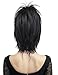 Short Black Cosplay Wig with Fluffy Curl Buns and Choker Accessories –Heat Resistant Synthetic Hair Straight Wigs with Bangs for Gothic Witch Costume