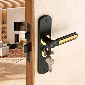 LAPO Door Lock 9 Inch Handles Lock for Door, Door Locks for Main Door, Door Locks for Bedroom, Mortise Lock for All Door 3 Keys (Black Gold Finish) Ro-155