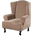 H.VERSAILTEX High Stretch Rich Velvet Plush Sofa Cover/Wing Chair Slipcover 1 Piece Wing Back Arm Chair Furniture Cover Slipcover with Elastic Bottom, Machine Washable Stay in Place, Luggage