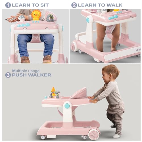 Image of Baybee Baby Walker for Kids with Height Adjustable & Tray, Activity Walker for Baby with Musical Toy Bar (Zeni Pink)
