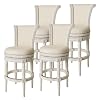 Maven Lane Pullman 31 Inch Tall Bar Height Upholstered Barstool with Back in White Oak Finish with Natural Color Fabric Cushion Seat Set of 4
