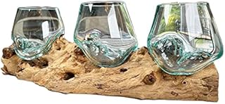 Darthome Triple 12cm Molten Glass Bowl with Tree Root Stand Hand Blown Wood Decoration