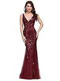 Women's Double V-Neck Sleeveless Mermaid Dress Maxi Evening Dress Burgundy US4