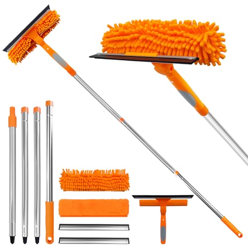 67' Squeegee Window Cleaner 2 in 1 Rotatable Window Cleaning Tool Kit with Extension Pole, Window Washing Equipment with Bendable Head for Indoor & Outdoor High Windows and Car Glass