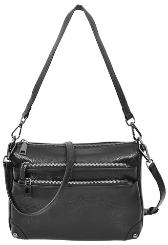 Olivia Sac à bandoulière 2 en 1 en cuir véritable pour femme Style classique, Noir , Small