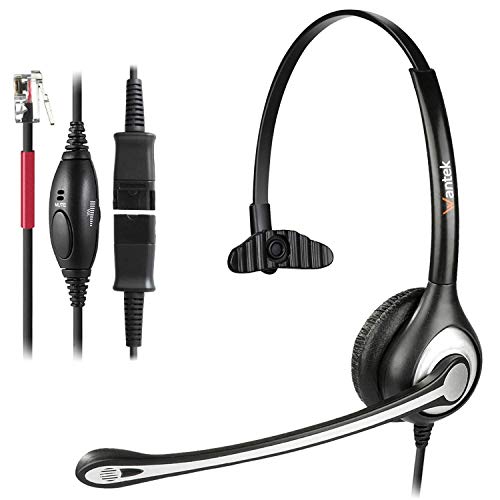 Auriculares Teléfono Fijo RJ9 Mono, Micrófono con Cancelación de Ruido, Quick Disconnect, WANTEK Cascos Centro de Llamadas para Yealink Avaya Cisco Grandstream Panasonic KXT Teléfonos IP(600QY1)