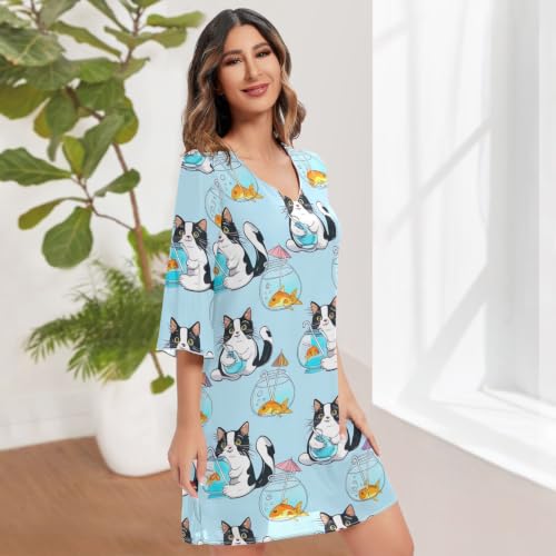 Robe d'été col en V manches 3/4 fluide contre la chaleur - 3