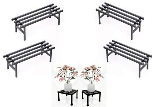 Image of One Step Square Tube Plant Stand Heavy Duty Iron Pot Stand for Balcony, Home Decor, Indoor and Outdoor Use (Black) (Set of 6)