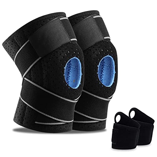 Kniebandage,2 Stück mit Patella Gel Pads & Feder Seitenstabilisatoren-Medizinische kniebandage-Stabilität von Knie und Meniskus beim Sport,Atmungsaktive Verstellbarer - kniebandage joggen Sport (Grau) Cover