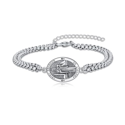 Médaille St Brendan bracelet argent 925 idée cadeau de Noël traditionnel chrétien