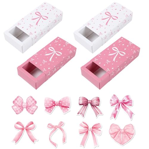ZMaglorian 4 Sobres de Regalo con Lazo Impreso + 8 Pegatinas Decorativas | Cajas de Cartón para Regalos Pequeños, Bodas, Cumpleaños | Empaque para San Valentín, Detalles y Fiestas