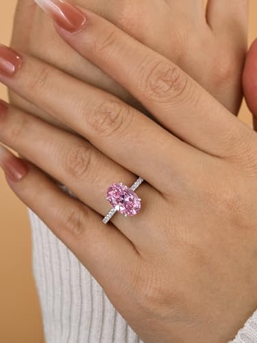 3.5CT Yellow/Pink Stone Oval Cut Engagement Ring, S925 Silver Promise Ring for Women4