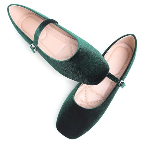 Image of TN TANGNEST Leather Flats for Women Retro Mary Jane Flats | Comfortable Square Toe Slip On Flats with Buckle Strap, Soft Work Flats Office Shoes