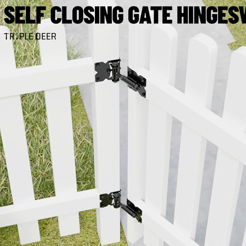 Image of TRIPLE DEER Heavy Duty Self-Closing Gate Hinge and Self-Locking Latch Hardware Kit, Stainless Steel Automatic Gate Hardware Kit for Wooden /Vinyl /PVC Fence Gate with Screws and Adjuster Tool, 1 Pack