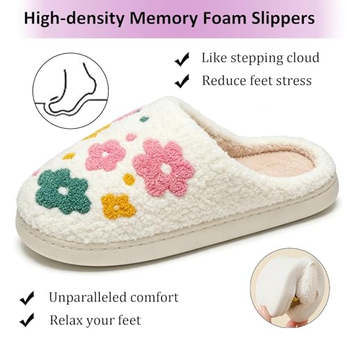 Image of Cute House Slippers for Women Men with Memory Foam Retro Happy Face Cozy Shoes