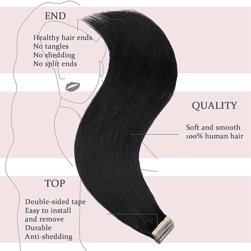 Hotlulana Extension Capelli Veri Biadesivo Nero Naturale(#1B) Extension Capelli Veri 20Pollici 20pcs 50cm 50g Extension Biadesive Capelli Veri Invisible Skin Weft Tape in Hair Extensions Human Hair