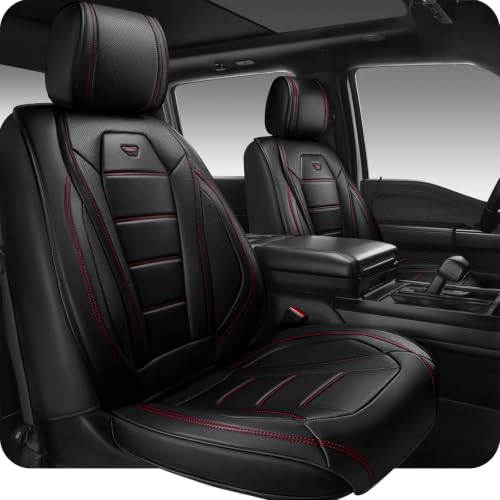 Image of CAR PASS Luxury Nappa Leather Car Seat Covers Front Seats, Waterproof Seat Cover for Cars 2 Seats, Black Car Seat Protector, Automotive Seat Cover Universal Fit for Most Sedans SUV Trucks Black