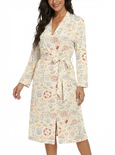 Image of VINTATRE Robes for Women Long Knit Bathrobe XS-4XL | 3 /4 Sleeve Bathrobes with Pockets, Stretchy and Lightweight Fabric, Inner Tie and Fixed Outer Matching Belt, Mid Calf Length