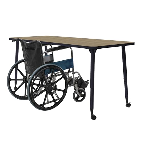 Image of Adapte Commercial Classroom Activity Table - 30 inch x 72 inch Rectangle, ADA Compliant Tapered Legs with Glides & Casters, Adjustable Height 22-34 inch Wheelchair Accessible, School & Office Furniture
