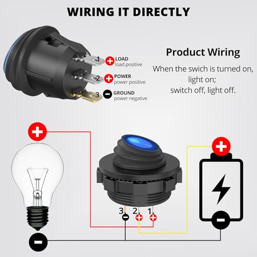 Image of Qidoe 2Pcs 12V Rocker Switch: 16 AWG Detachable Wires DC Switch 3.3-30V Round Blue Lighted On Off SPST for 12 /24V Marine Car Motorcycle