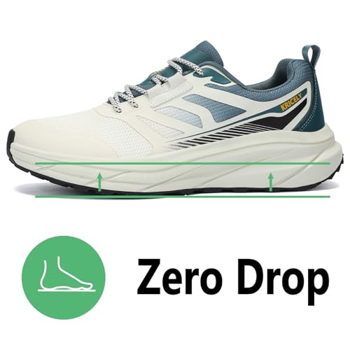Kricely Men's Road Running Shoes Wide Toe Box Shoes for Men Zero Drop Walking Sneakers Breathable Cross Training Shoe for Gym Sport Beige Size 8.53