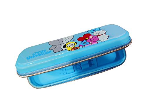 Image of Neel Pencil Pouch for School Stationery Pencil Case Geometry Box for Kids for School BT-21 Pencil Box Silicone Geometry Box for Kids Pencil Pouch BTS Return Gift for Girls Large Capacity 1ps (Blue)