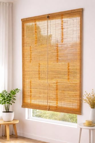 Image of Water Proof Bamboo Curtains for Balcony Roller Rollup Blinds, Bamboo Chick Curtain, for Rain, Sunlight, Dust & Cold Air Protection (Color-Natural,3ft x 7ft (W x H)