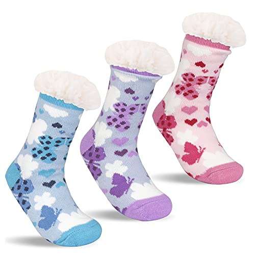 Image of 3 Pairs Fuzzy Slipper Socks for Women Men, Winter Warm Soft Fleece Lined Non Skid
